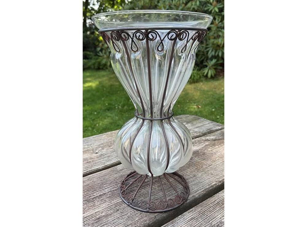 Crate & Barrel Petra hand-blown caged glass vase